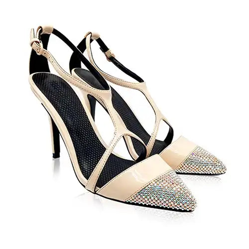 nude high heel shoes rhinestone embellished with Preciosa Crystals from Bluestreak Crystals.