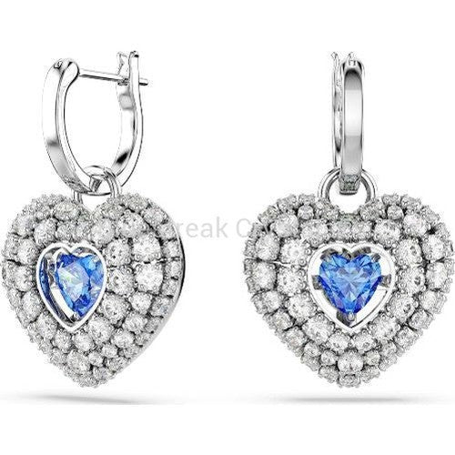 Swarovski Hyperbola Drop Earrings Heart Blue Rhodium Plated-Swarovski Jewellery-Bluestreak Crystals