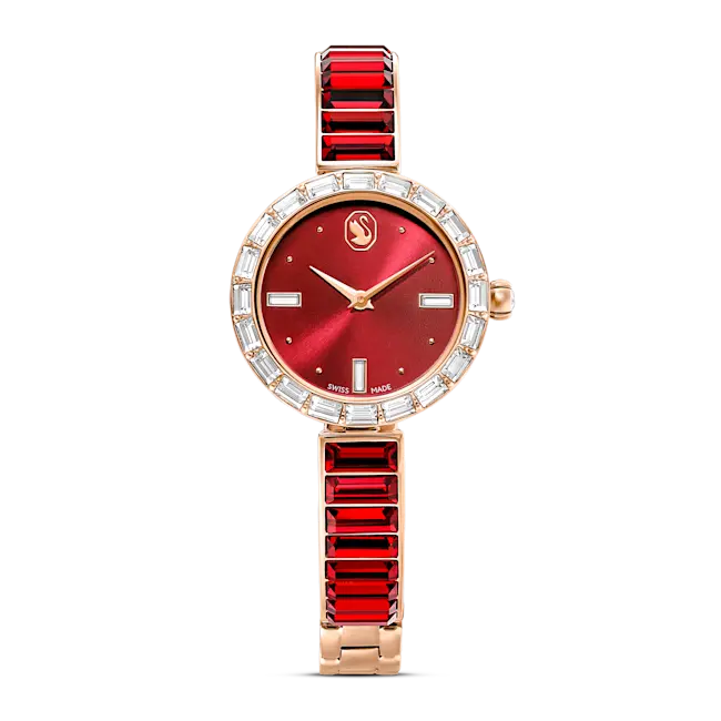 Swarovski Matrix Bangle Watch Swiss Made Red Bracelet Rose-Gold