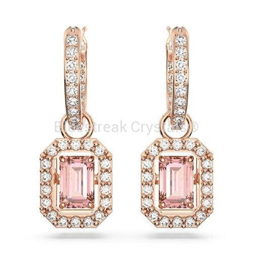 Swarovski Millenia Drop Earrings Octagon Cut Pave Pink Rose Gold-Tone Plated-Swarovski Jewellery-Bluestreak Crystals