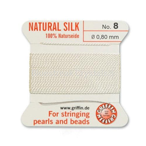 Griffin Silk Thread White-Threads-Size 8 (0.8mm) - Pack of 1-Bluestreak Crystals