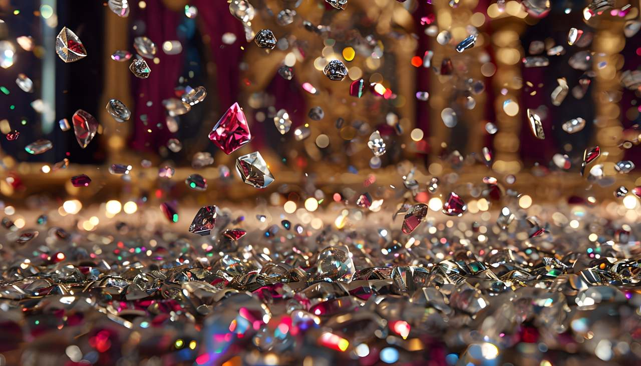 falling crystals scattered on the floor