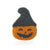 Halloween brooch of a pumpkin wearing a witch’s hat made of Preciosa Seed Beads