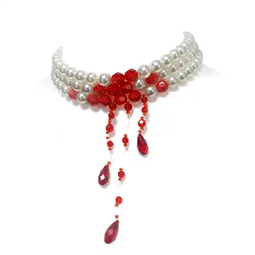 Handmade Pearl Choker Necklace with a blood drip design using Preciosa pearls and beads from Bluestreak Crystals