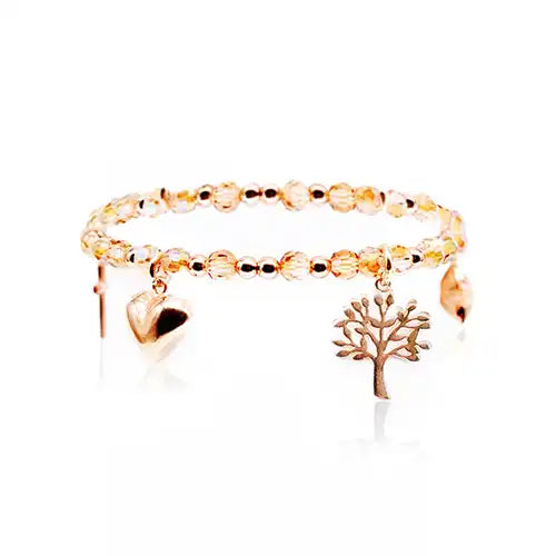 rose gold metal charm bracelet with Preciosa Beads