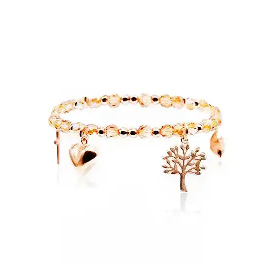 rose gold metal charm bracelet with Preciosa Beads