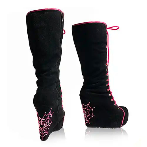 Halloween Boots with rhinestone embellishment of a spider web heel with Swarovski Crystals