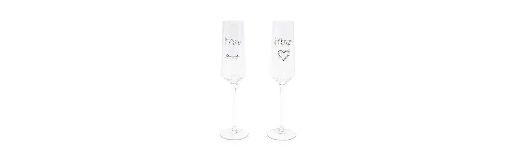 champagne flutes decorated with a Mr and Mrs design using Swarovski Rhinestones from Bluestreak Crystals