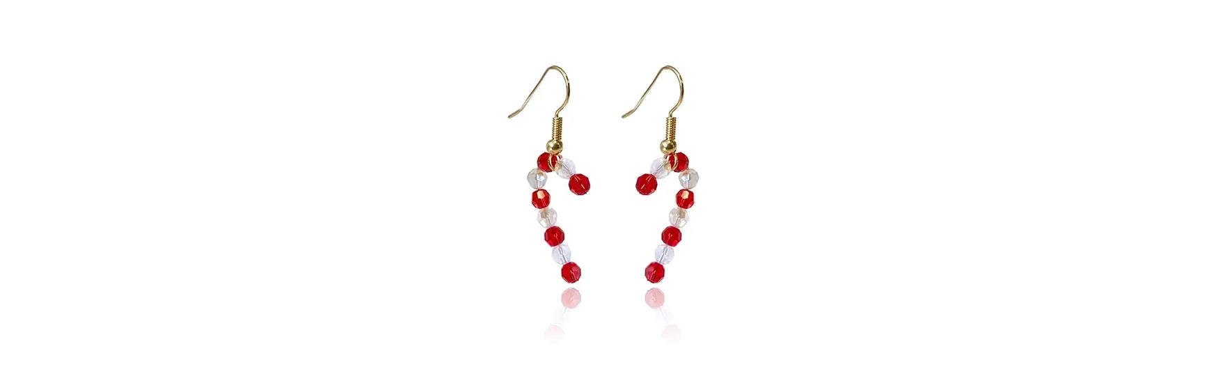 Swarovski Crystals candy cane earrings for Christmas with gold plated ear wires.