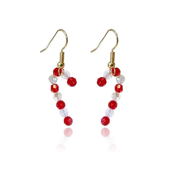 Swarovski Crystals candy cane earrings for Christmas with gold plated ear wires.