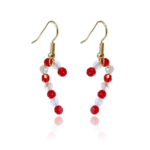 Swarovski Crystals candy cane earrings for Christmas with gold plated ear wires.