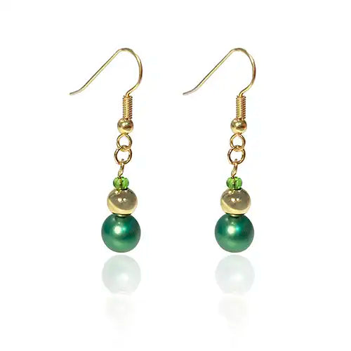 Swarovski crystal green pearls and gold bead earrings on gold plated ear wires to create fabulous earrings from the jewellery projects at Bluestreak crystals