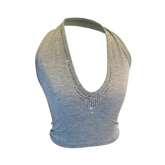 Grey festival top embellished with Hotfix Swarovski Crystals from Bluestreak Crystals