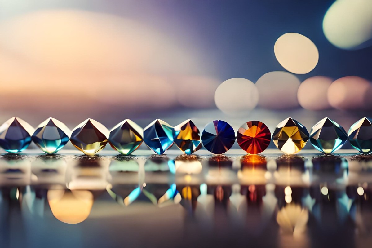  a row of colorful crystals on a table