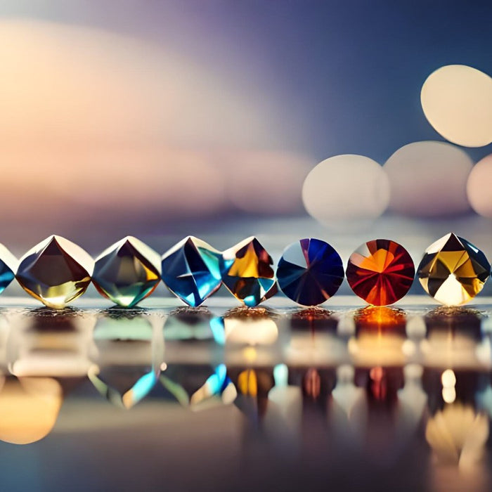  a row of colorful crystals on a table