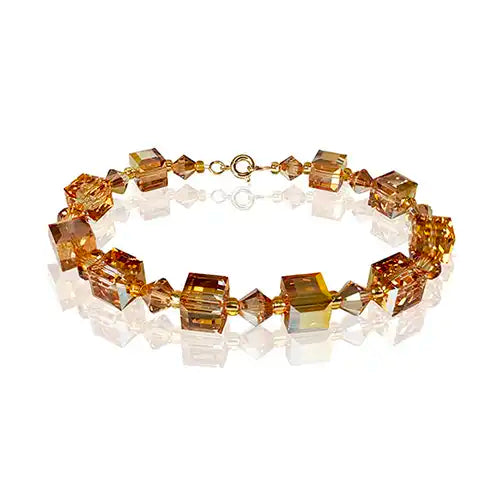 Swarovski Crystals beaded bracelet with cube and bicone beads.