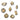 gold coloured Swarovski crystals scattered on a white background