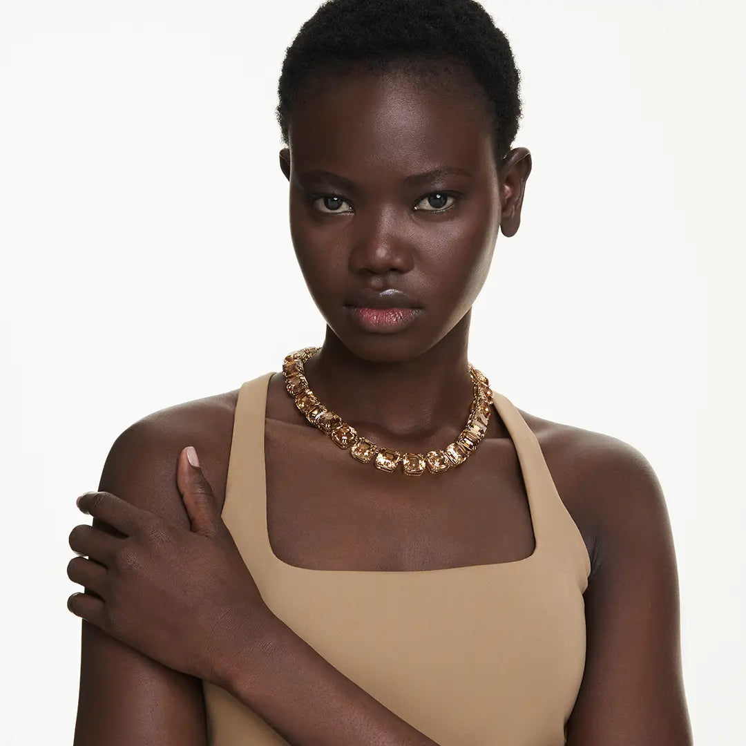 Swarovski Millenia Tennis Necklace Octagon Cut Caramel Gold-Tone Plated