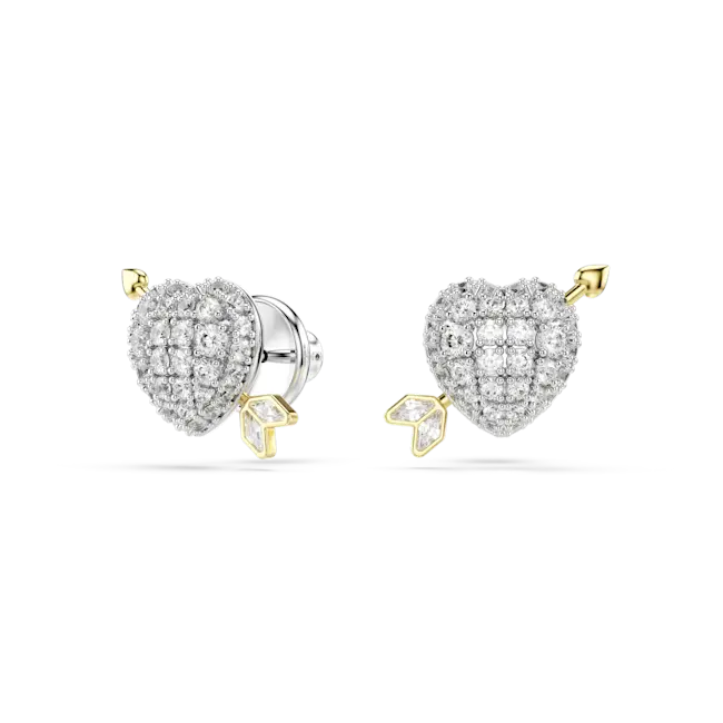 Swarovski Idyllia Stud Earrings Heart With Arrow White Mixed Metal Finish
