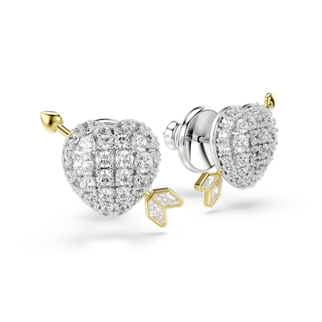 Swarovski Idyllia Stud Earrings Heart With Arrow White Mixed Metal Finish