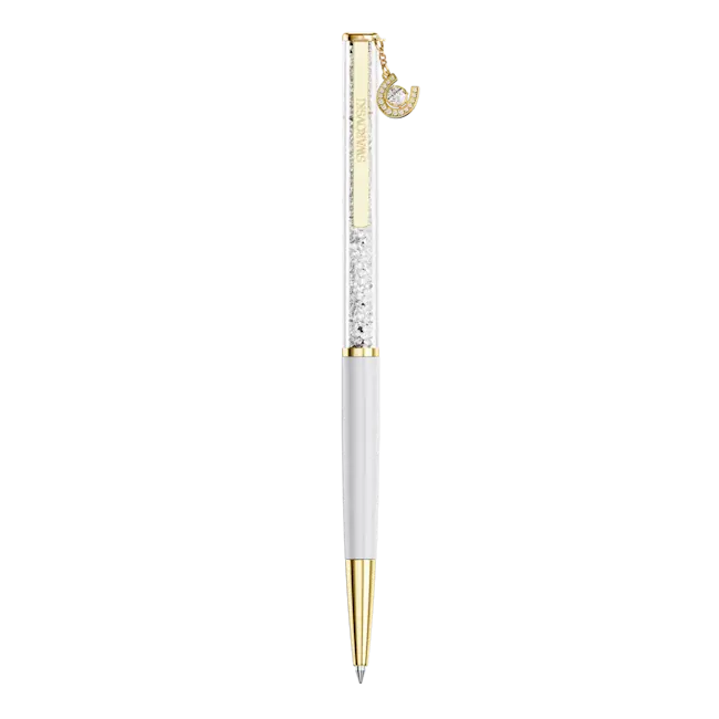 Crystalline Ballpoint Pen Horse Shoe White Lacquered Gold-Tone Plated