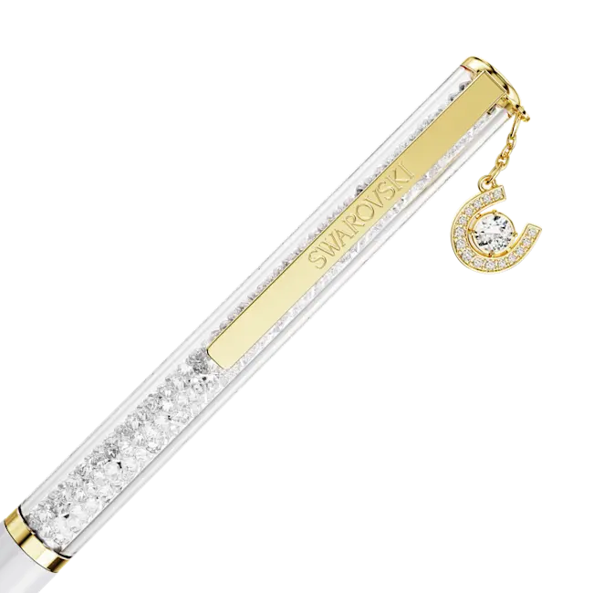 Crystalline Ballpoint Pen Horse Shoe White Lacquered Gold-Tone Plated