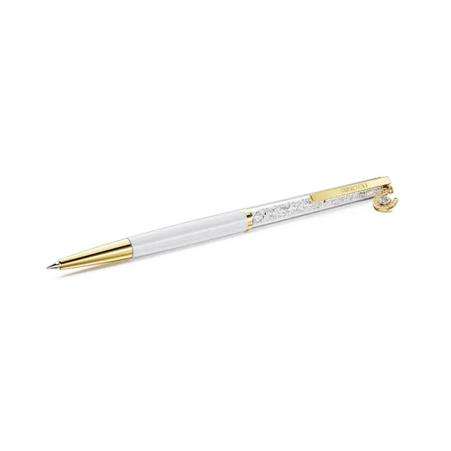 Crystalline Ballpoint Pen Horse Shoe White Lacquered Gold-Tone Plated