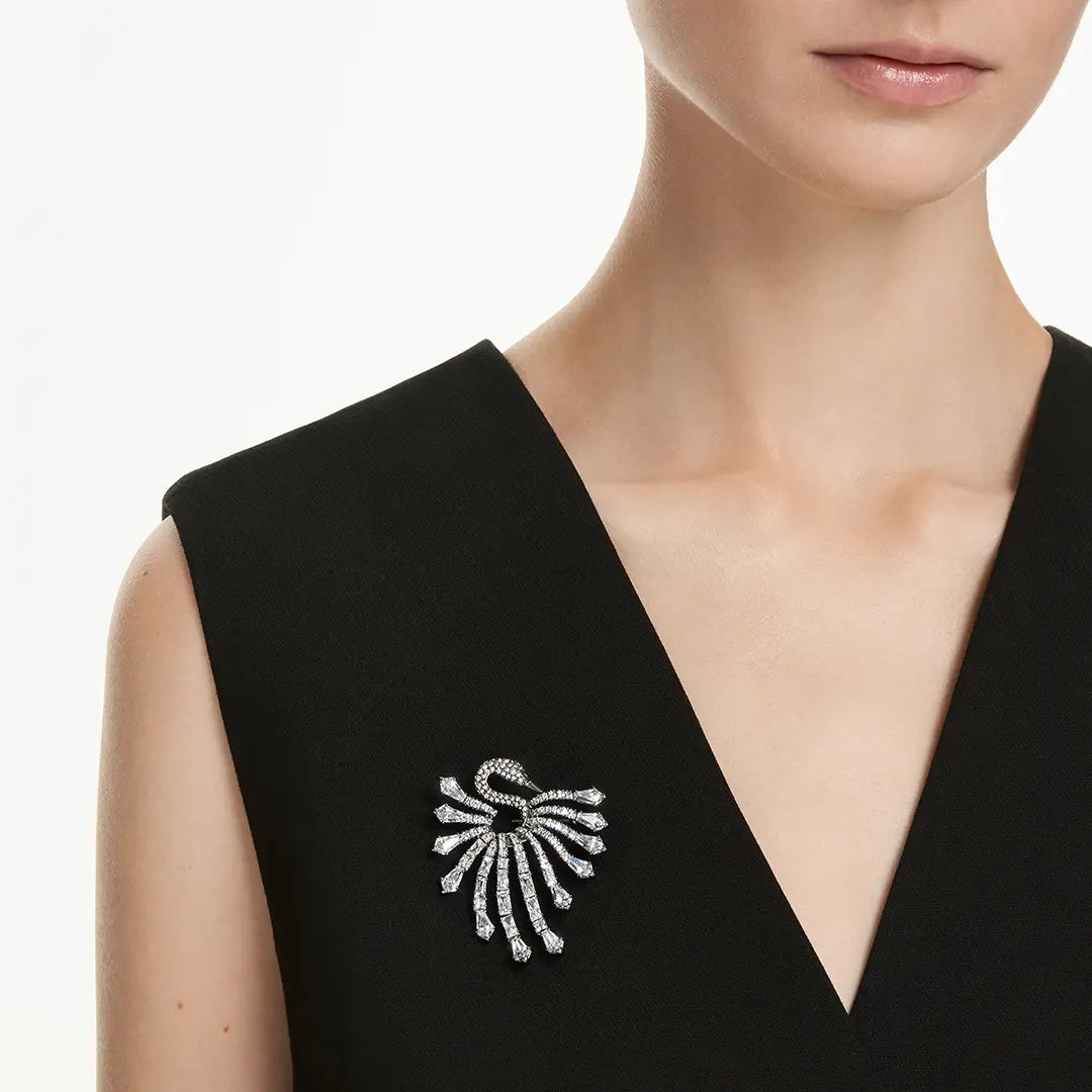 Swarovski Vienna Collection Brooch Swan White Ruthenium Plated