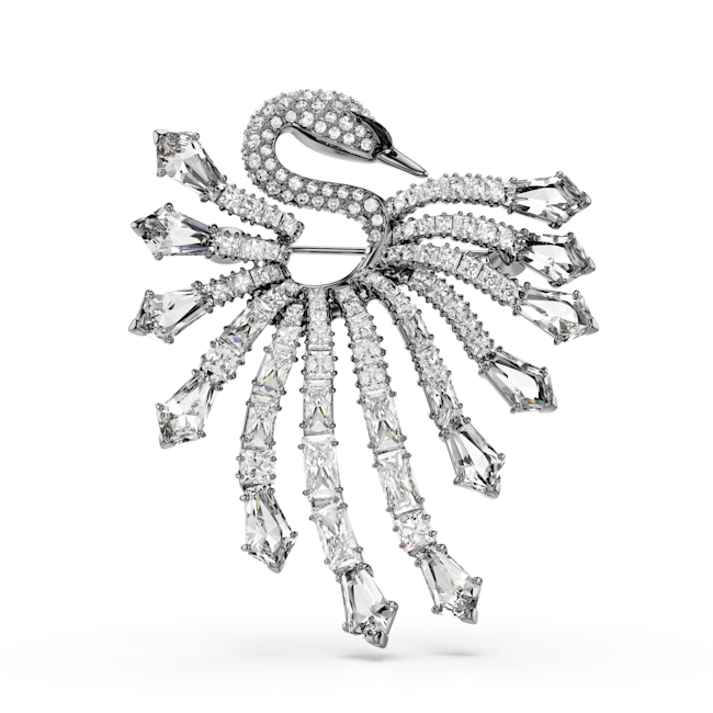 Swarovski Vienna Collection Brooch Swan White Ruthenium Plated