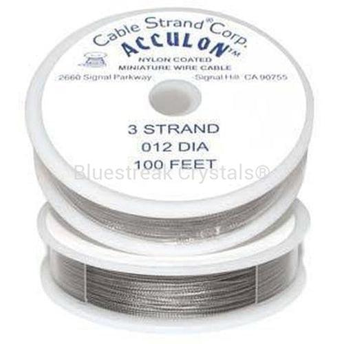 Acculon Nylon Coated Beading Wire 3 Strand-Threads-0.012" 100 Foot - Pack of 1-Bluestreak Crystals