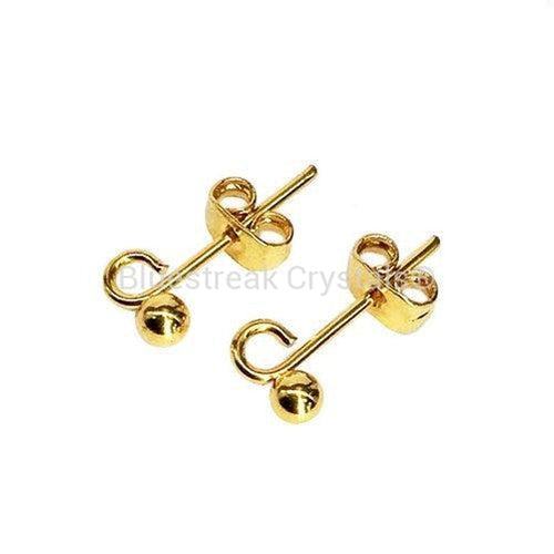 Gold Plated Post & Scroll Earwires-Findings For Jewellery-3mm - Pack of 10 Pairs-Bluestreak Crystals