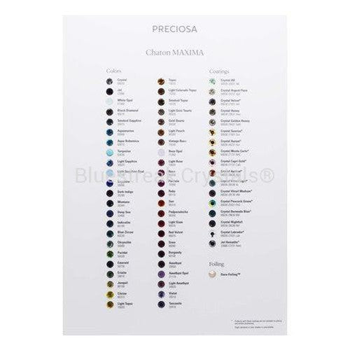 Preciosa Colour Chart of Preciosa Chaton Crystals with Stand-Preciosa Colour Charts-Bluestreak Crystals
