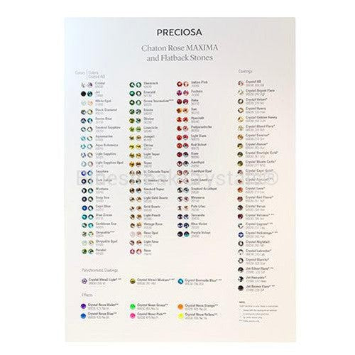 Preciosa Colour Chart of Preciosa Flatback Crystals with Stand-Preciosa Colour Charts-Bluestreak Crystals