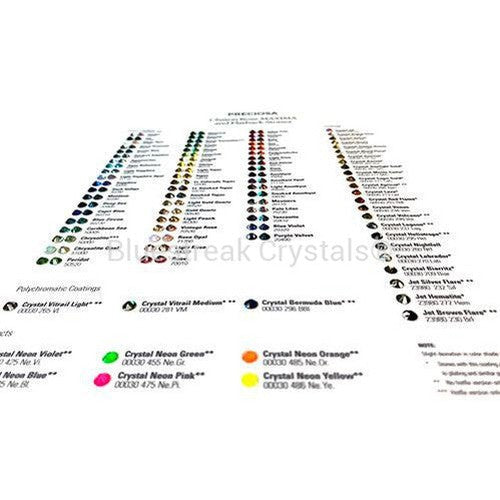 Preciosa Colour Chart of Preciosa Flatback Crystals with Stand-Preciosa Colour Charts-Bluestreak Crystals