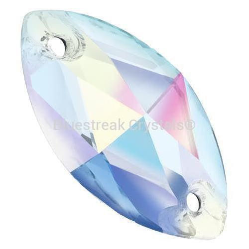 Preciosa Sew On Crystals Navette Crystal AB-Preciosa Sew On Crystals-12x6mm - Pack of 4-Bluestreak Crystals