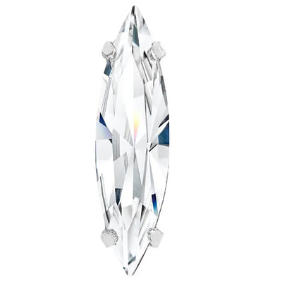 Preciosa Single Stone Setting Slim Navette in Silver - Bluestreak Crystals