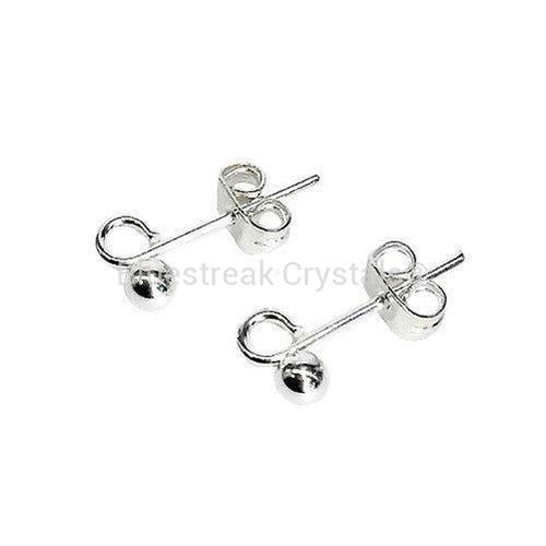 Silver Plated Post & Scroll Ear Wires-Findings For Jewellery-3mm - Pack of 10 Pairs-Bluestreak Crystals