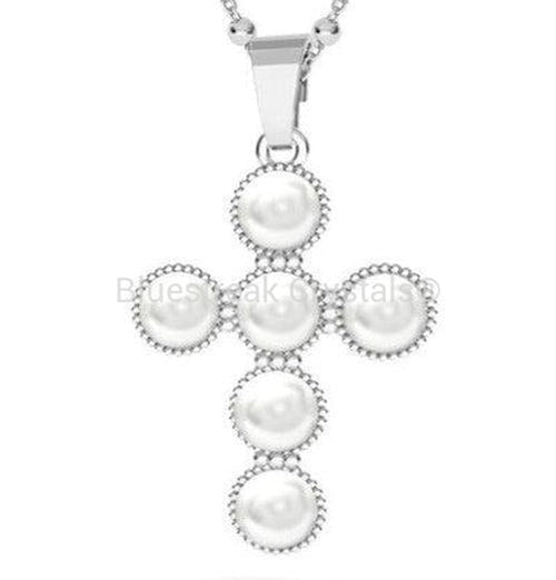 Sterling Silver (925) Cross Pendant Setting for Pearls-Findings For Jewellery-29mm - Pack of 1-Bluestreak Crystals
