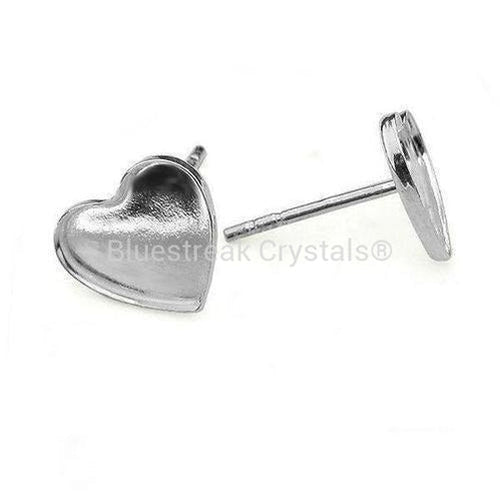 Sterling Silver (925) Ear Post Setting For Heart Shaped Flatbacks-Findings For Jewellery-12mm - Pack of 1 Pair-Bluestreak Crystals