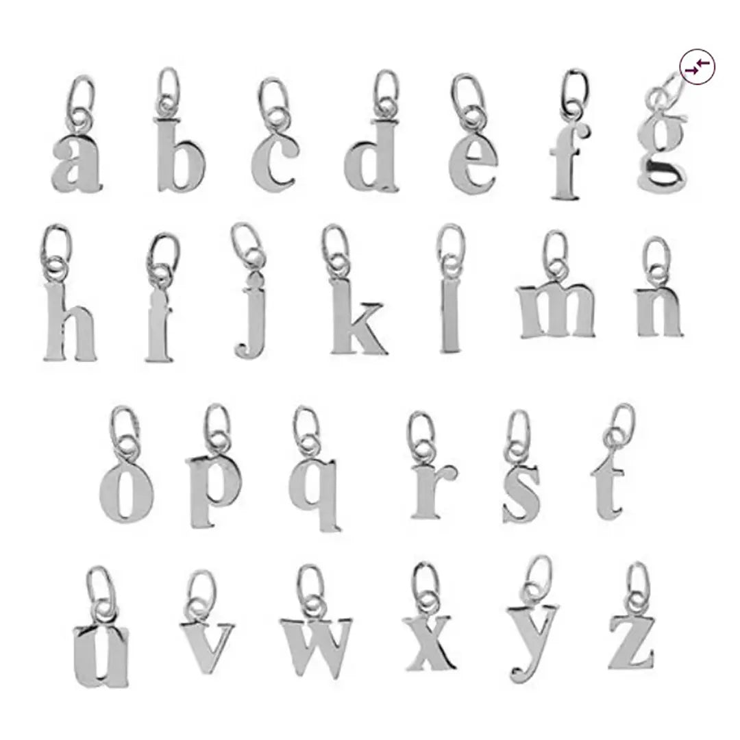 Sterling Silver (925) Initial Charm Pendants (Lower Case) - Bluestreak Crystals