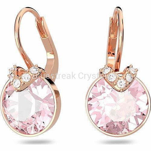 Swarovski Bella V Drop Earrings Round Cut Pink Rose Gold-Tone Plated-Swarovski Jewellery-Bluestreak Crystals