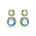 Swarovski Chroma Drop Earrings Cushion Cut Multicoloured Gold-Tone Plated - Bluestreak Crystals