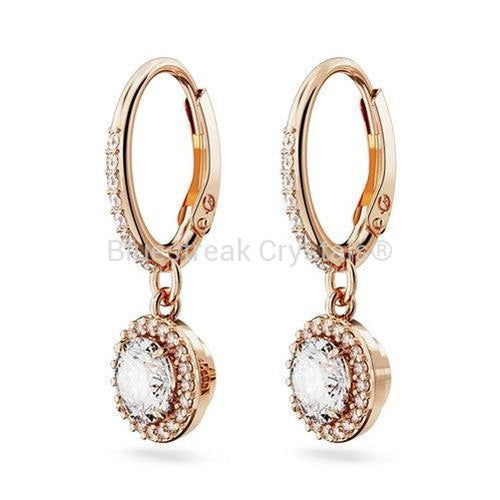 Swarovski Constella Drop Earrings Round Cut Pave White Rose Gold-Tone Plated-Swarovski Jewellery-Bluestreak Crystals