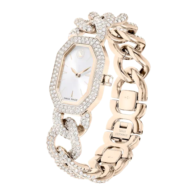 Swarovski Dextera Chain Watch Swiss Made Crystal Bracelet White Champagne Gold-Tone Finish - Bluestreak Crystals