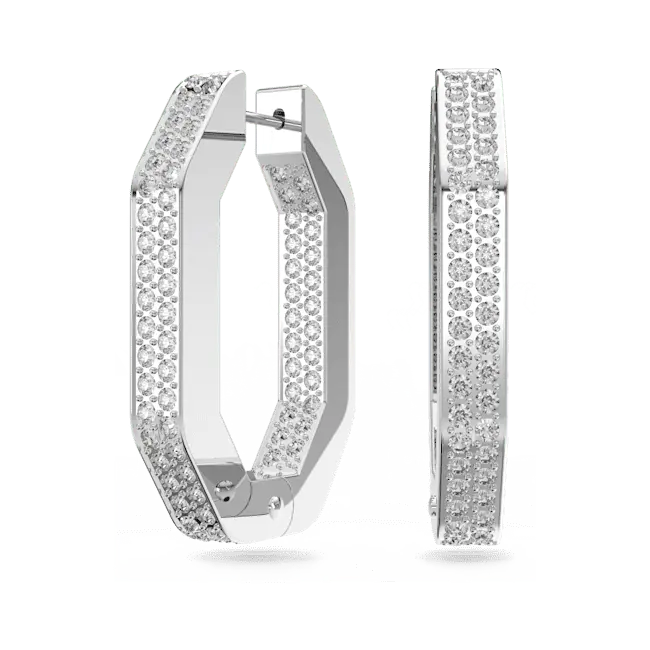 Swarovski Dextera Hoop Earrings Octagon Medium White Rhodium Plated - Bluestreak Crystals