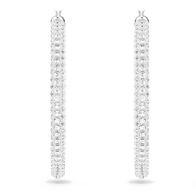 Swarovski Dextera Hoop Earrings Pave Large White Rhodium Plated - Bluestreak Crystals