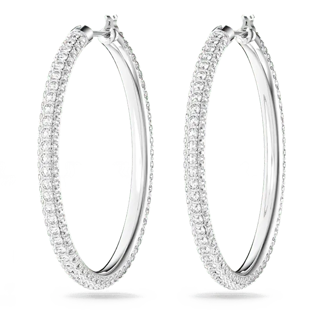 Swarovski Dextera Hoop Earrings Pave Large White Rhodium Plated - Bluestreak Crystals