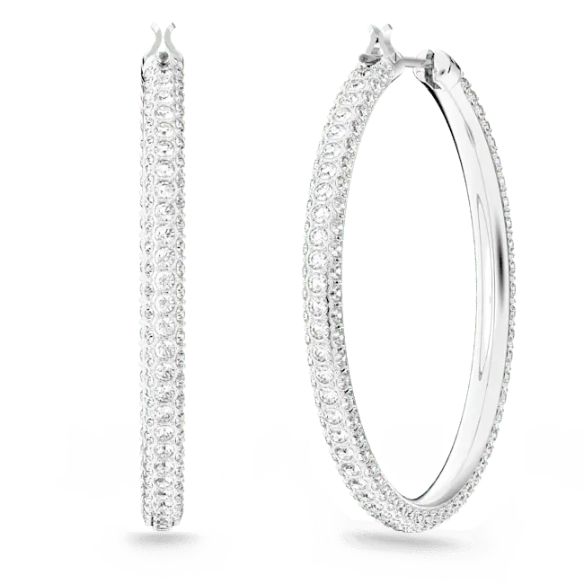 Swarovski Dextera Hoop Earrings Pave Large White Rhodium Plated - Bluestreak Crystals