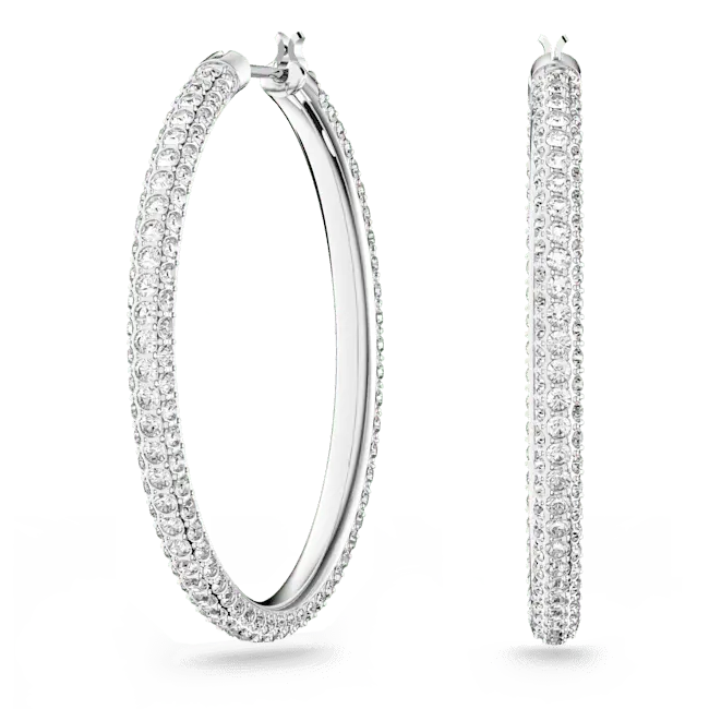 Swarovski Dextera Hoop Earrings Pave Large White Rhodium Plated - Bluestreak Crystals