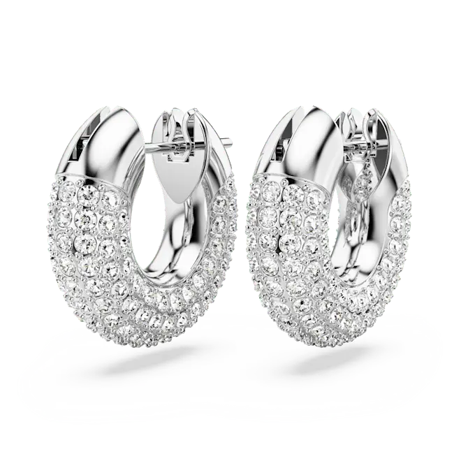 Swarovski Dextera Hoop Earrings Small White Rhodium Plated - Bluestreak Crystals